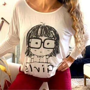 Women's White Long Sleeves Print Logo Tee Shirt Top
Size M